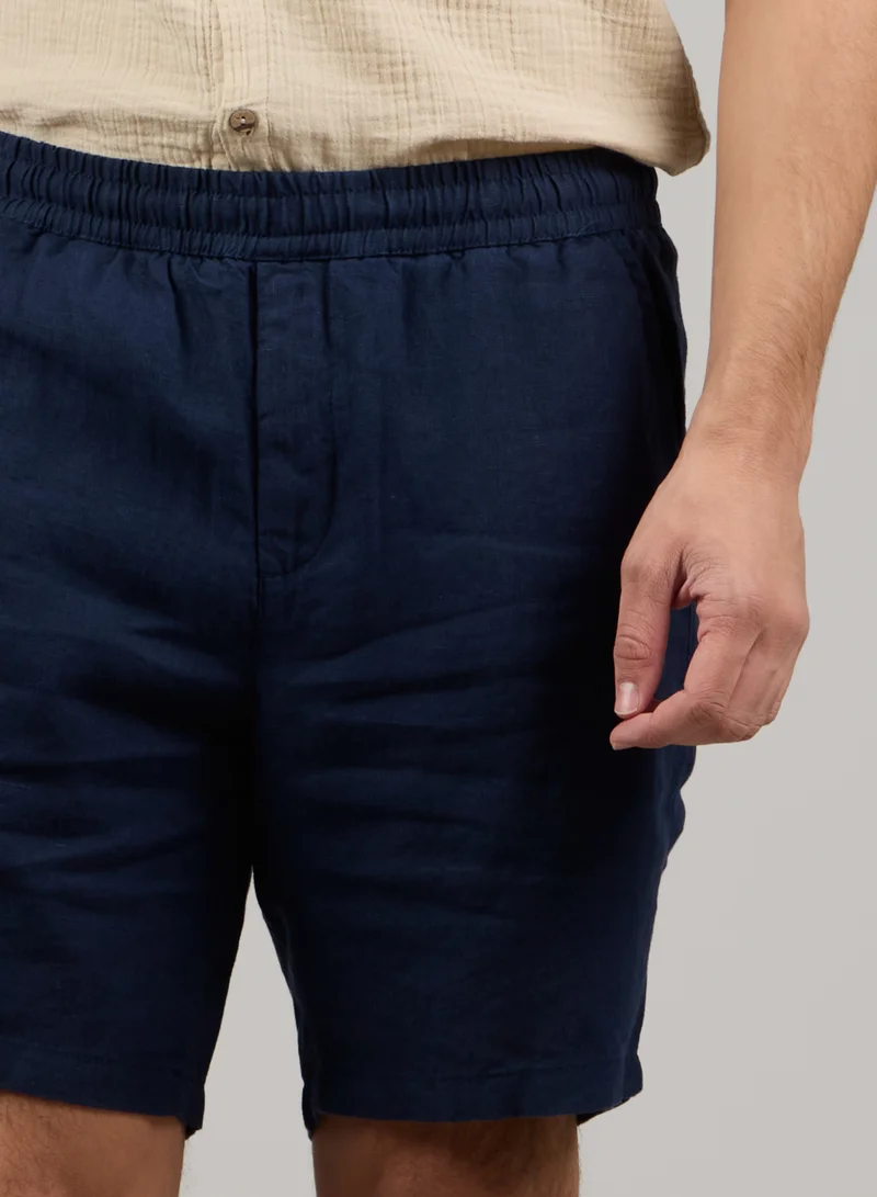 Just Nature Navy Blue 100% Linen Elasticated Waist Shorts for Men | Best Price UAE